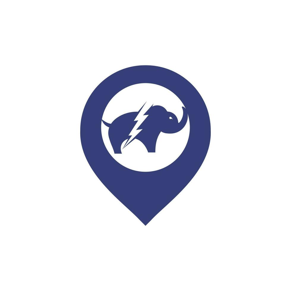 Elephant thunder with pin vector logo design. Power elephant logo concept.