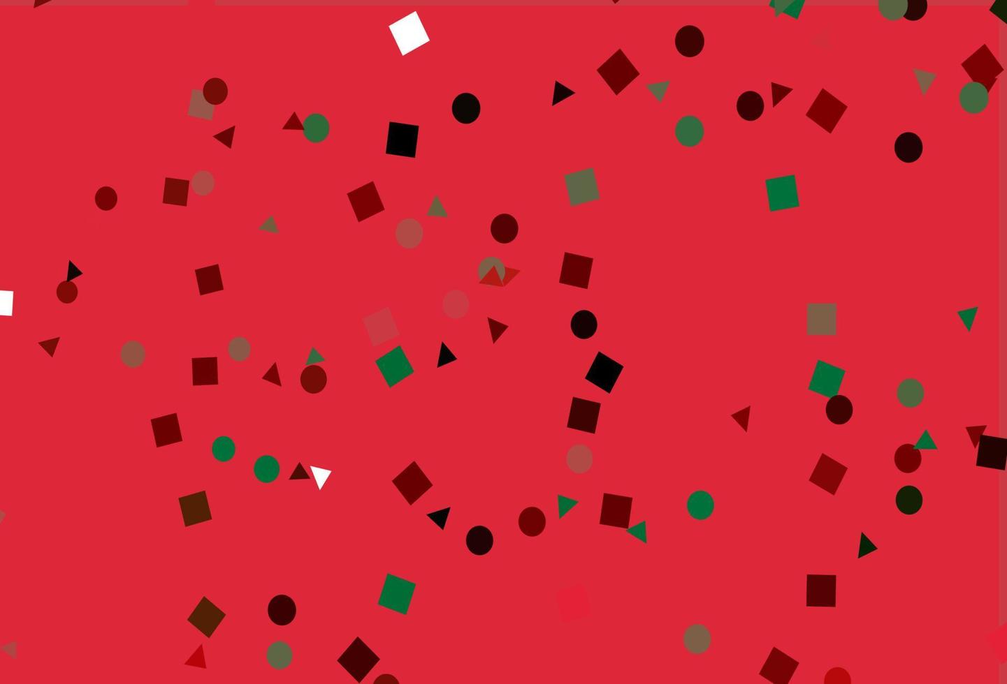 Fondo de vector verde claro, rojo con triángulos, círculos, cubos.