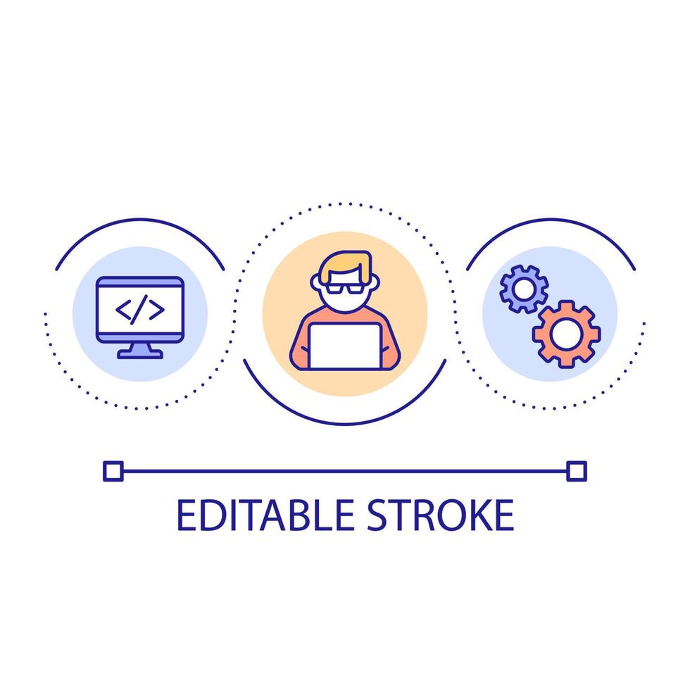 Software developer loop concept icon. Computer programming abstract idea thin line illustration. Coding. Build program. Computer science. Isolated outline drawing. Editable stroke. vector