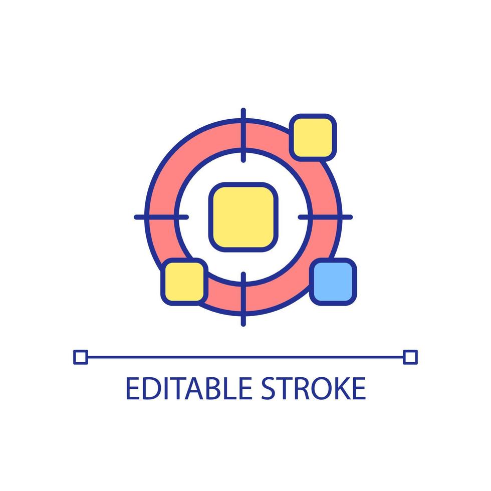 Target RGB color icon. Taking to aim. Identify and detect element. Ignoring irrelevant details. Isolated vector illustration. Simple filled line drawing. Editable stroke.