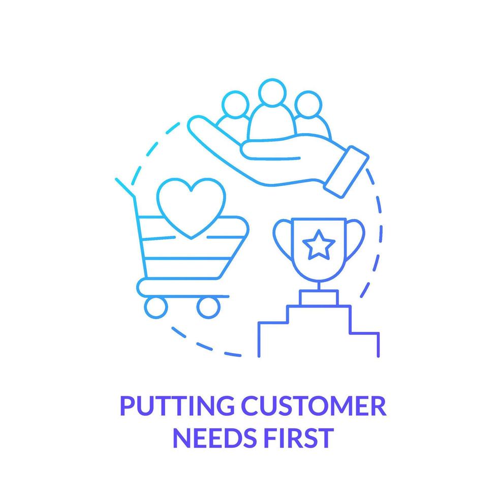 Putting customer needs first blue gradient concept icon. Ethical behavior abstract idea thin line illustration. Customer-first culture. Isolated outline drawing. vector