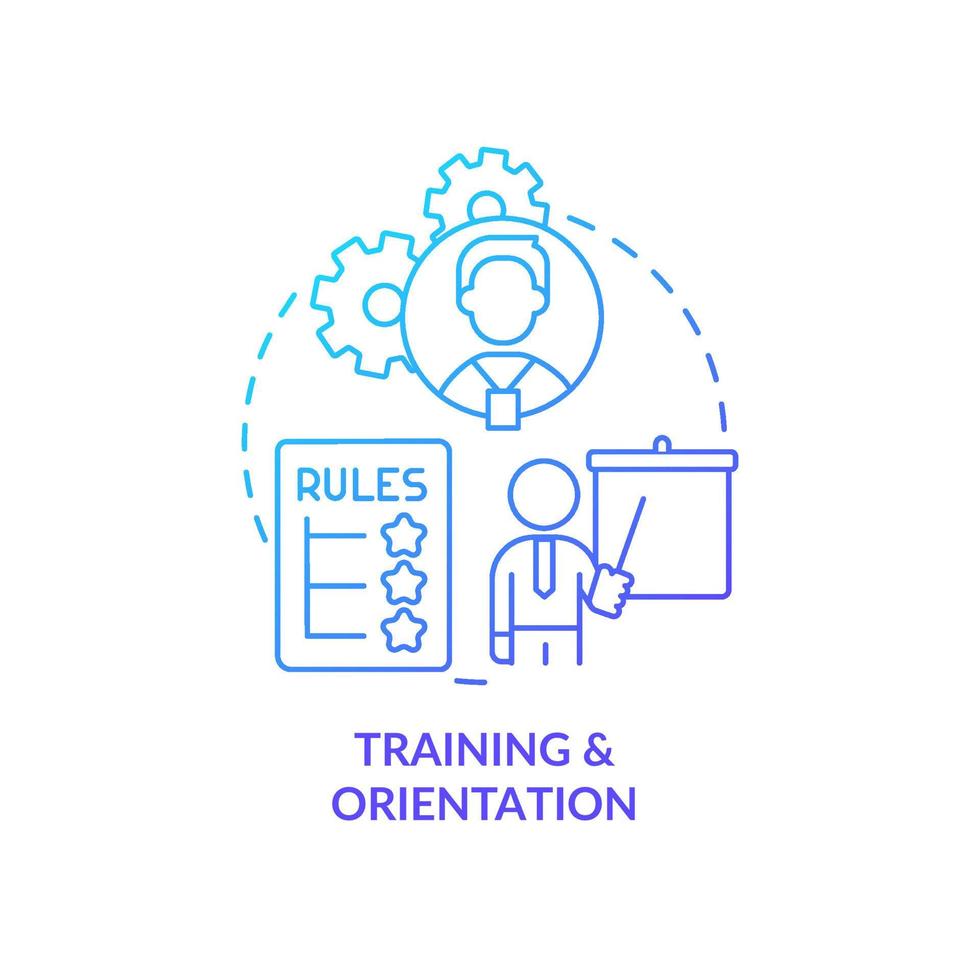 Training and orientation blue gradient concept icon. Company rules presentation. Onboarding process abstract idea thin line illustration. Isolated outline drawing. vector