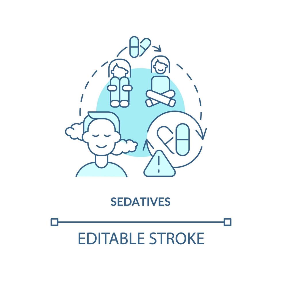 Sedatives turquoise concept icon. Pills reducing irritability. Phobia treatment abstract idea thin line illustration. Isolated outline drawing. Editable stroke. vector