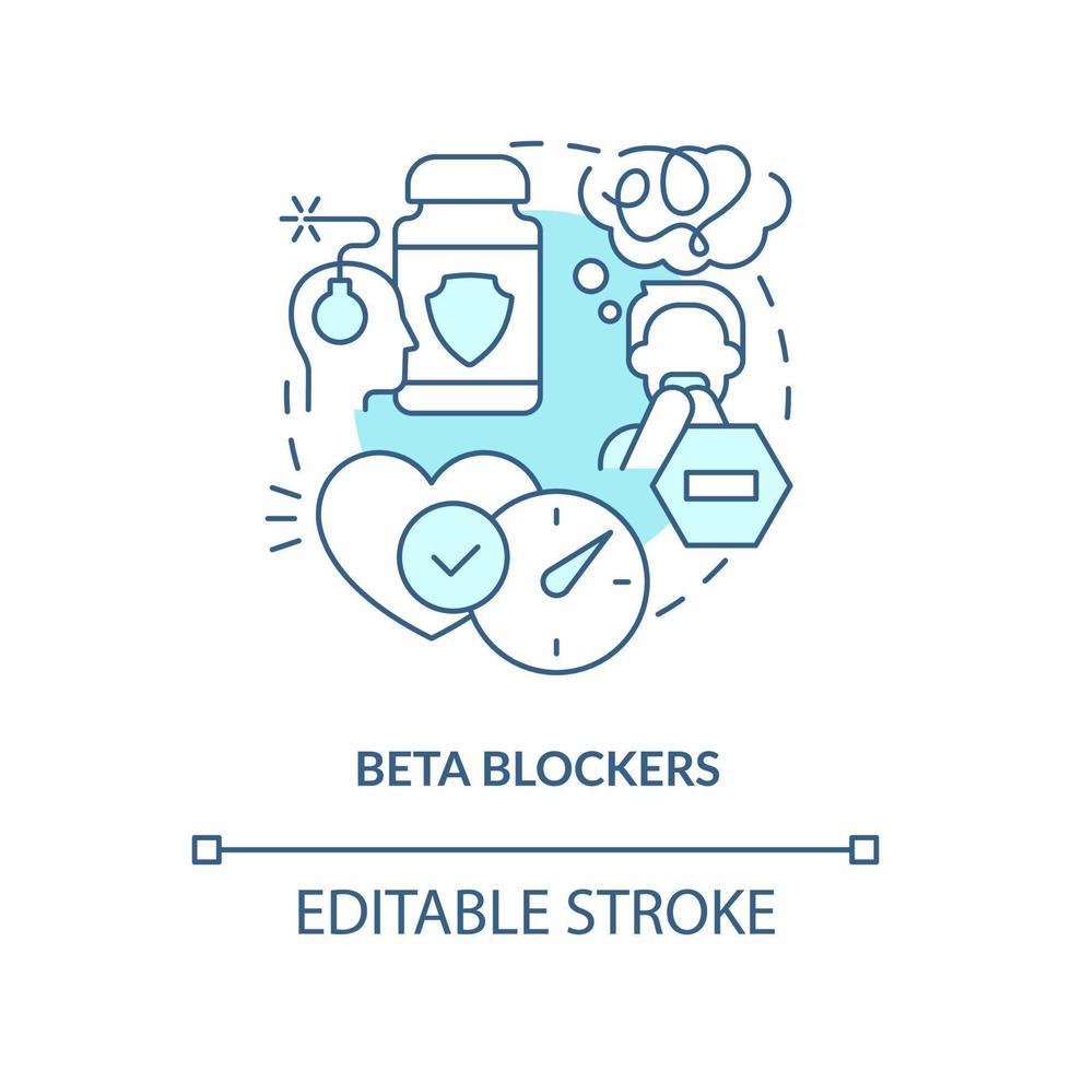 Beta blockers turquoise concept icon. Reduce physical symptoms. Phobia treatment abstract idea thin line illustration. Isolated outline drawing. Editable stroke. vector