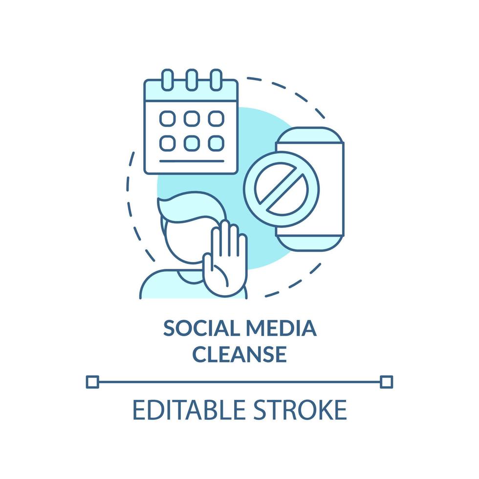 Social media cleanse turquoise concept icon. Way to break social networks addiction abstract idea thin line illustration. Isolated outline drawing. Editable stroke. vector