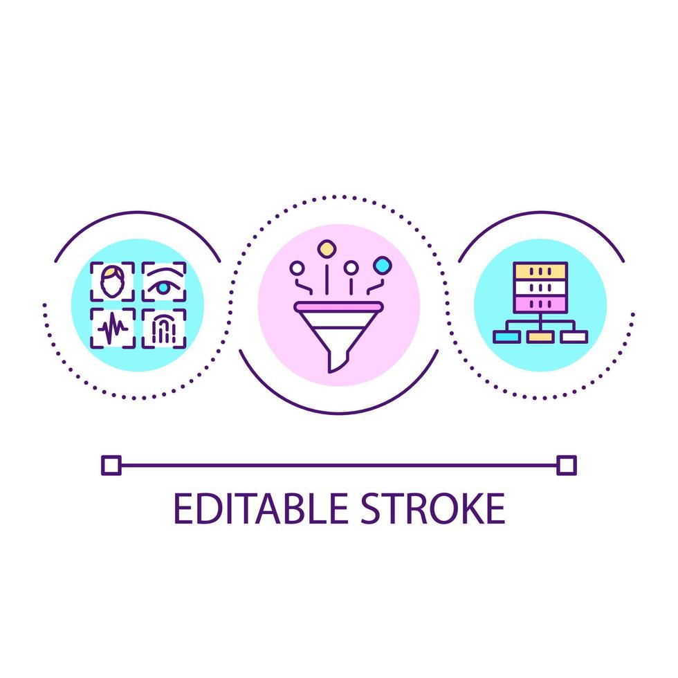 Biometric data storage loop concept icon. Digital identity records database abstract idea thin line illustration. Physical characteristics. Isolated outline drawing. Editable stroke. vector