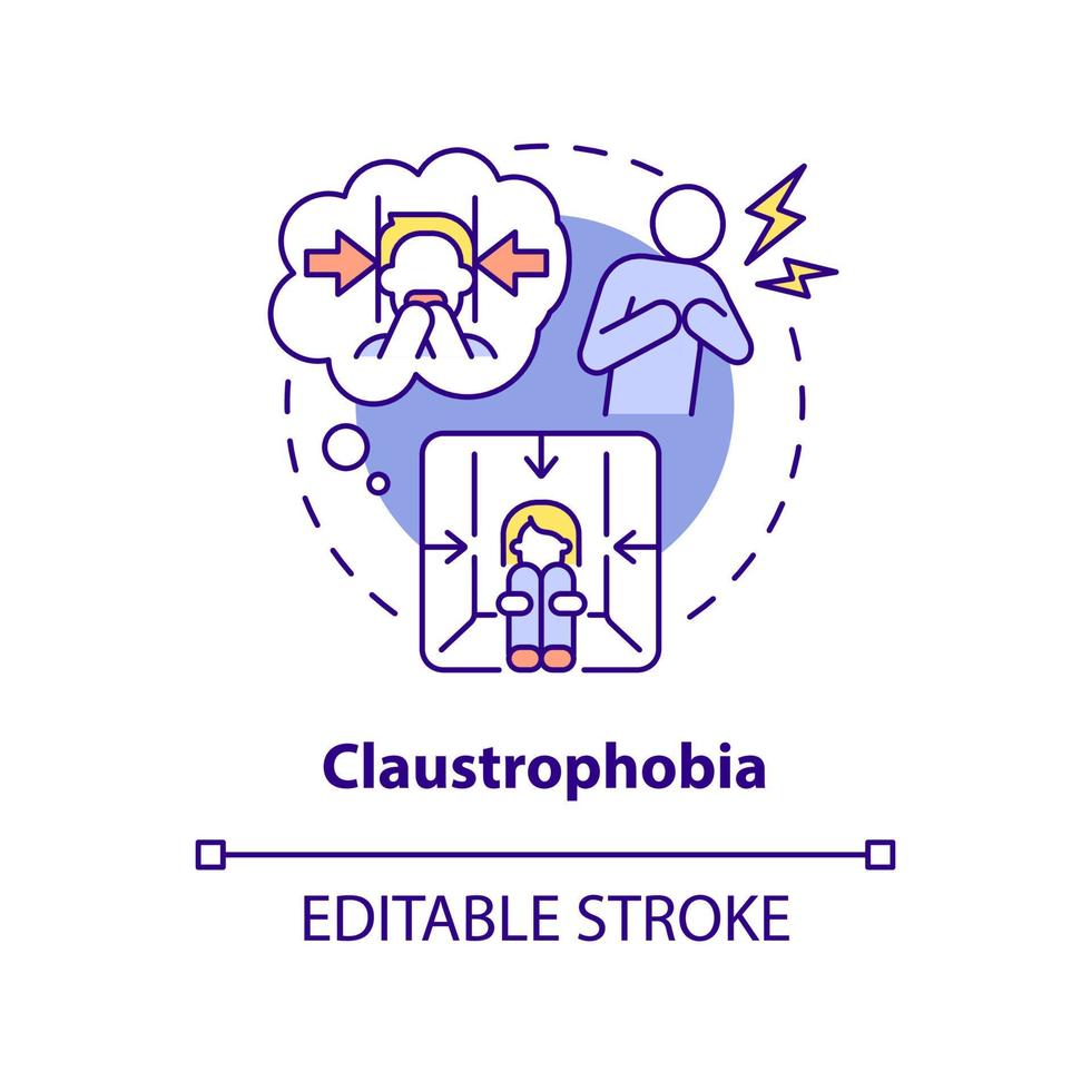 Claustrophobia concept icon. Irrational fear of enclosed spaces. Most common phobia abstract idea thin line illustration. Isolated outline drawing. Editable stroke. vector