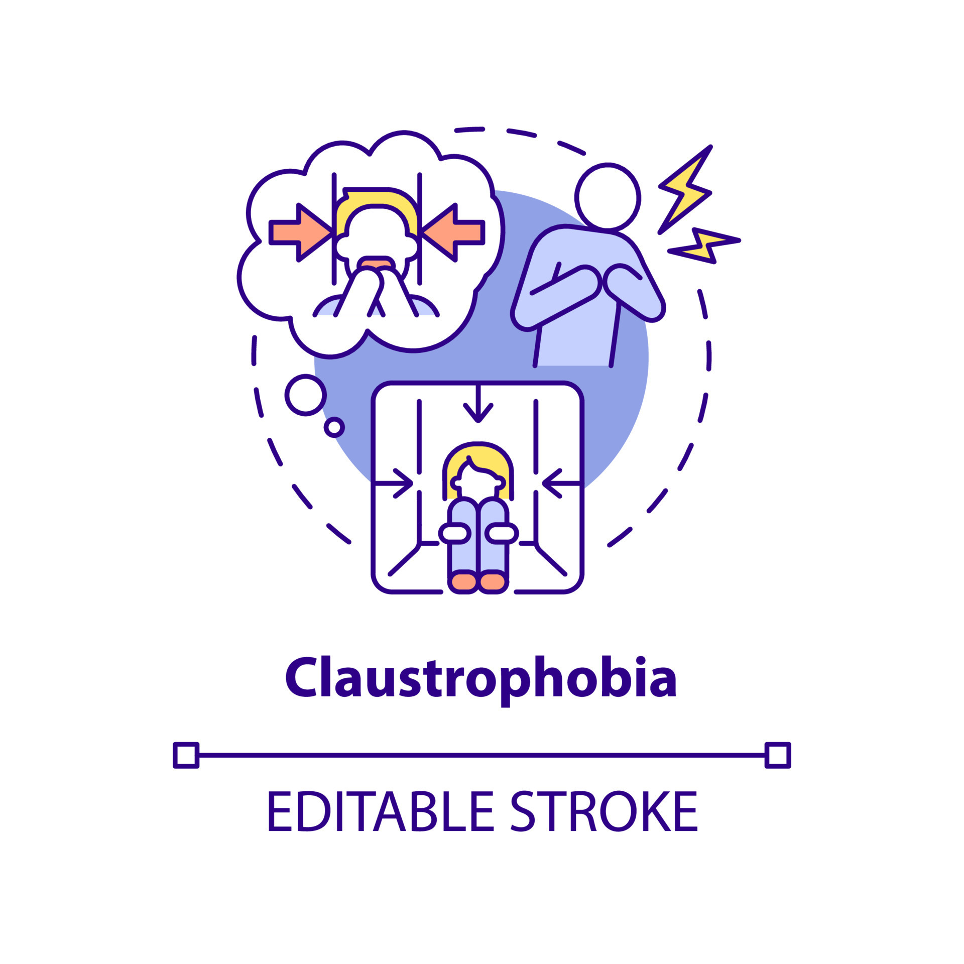 Claustrophobia concept icon. Irrational fear of enclosed spaces. Most