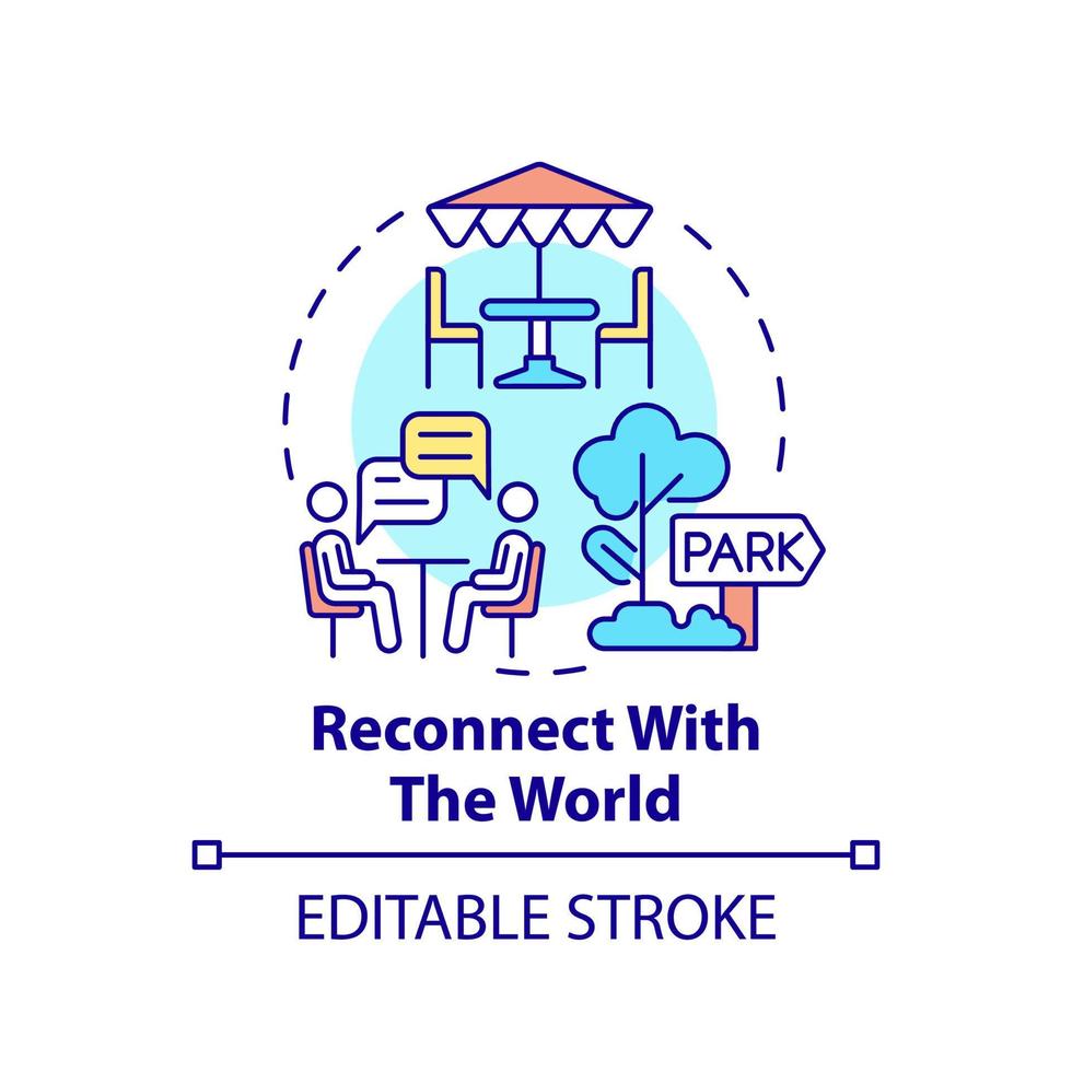 Reconnect with world concept icon. Back to real life. Social media detox reason abstract idea thin line illustration. Isolated outline drawing. Editable stroke. vector