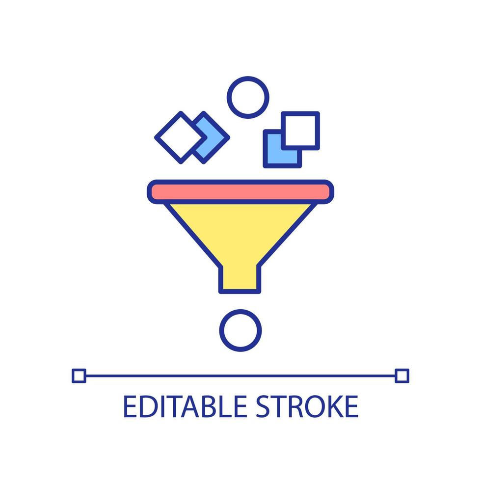 Data processing RGB color icon. Filter information. Info input and output. Select and remove. Isolated vector illustration. Simple filled line drawing. Editable stroke.