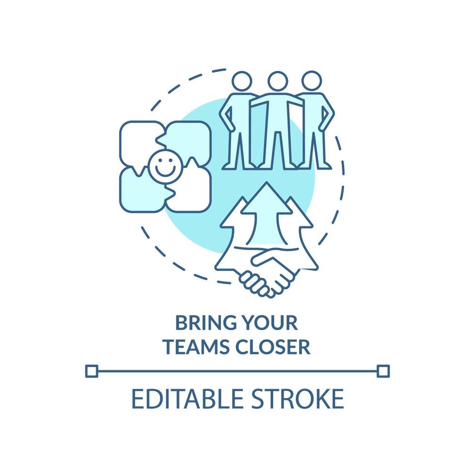 Bring teams closer turquoise concept icon. Diverse sales development team abstract idea thin line illustration. Isolated outline drawing. Editable stroke. vector