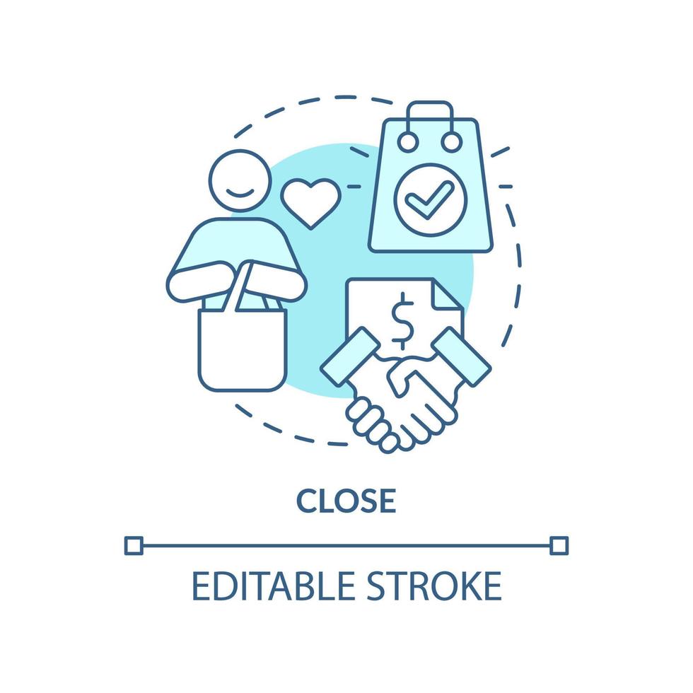 Close turquoise concept icon. Sales process abstract idea thin line illustration. Final purchase agreement. Negotiation. Isolated outline drawing. Editable stroke. vector