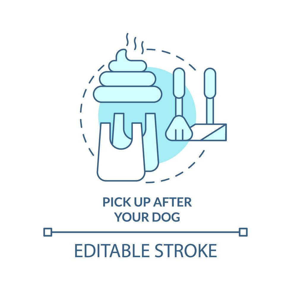 Pick up after your dog turquoise concept icon. Pup excrements. Road trip with pets abstract idea thin line illustration. Isolated outline drawing. Editable stroke. vector