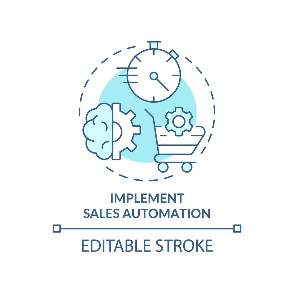 Implement sales automation turquoise concept icon. Selling trend abstract idea thin line illustration. Boost performance. Isolated outline drawing. Editable stroke. vector