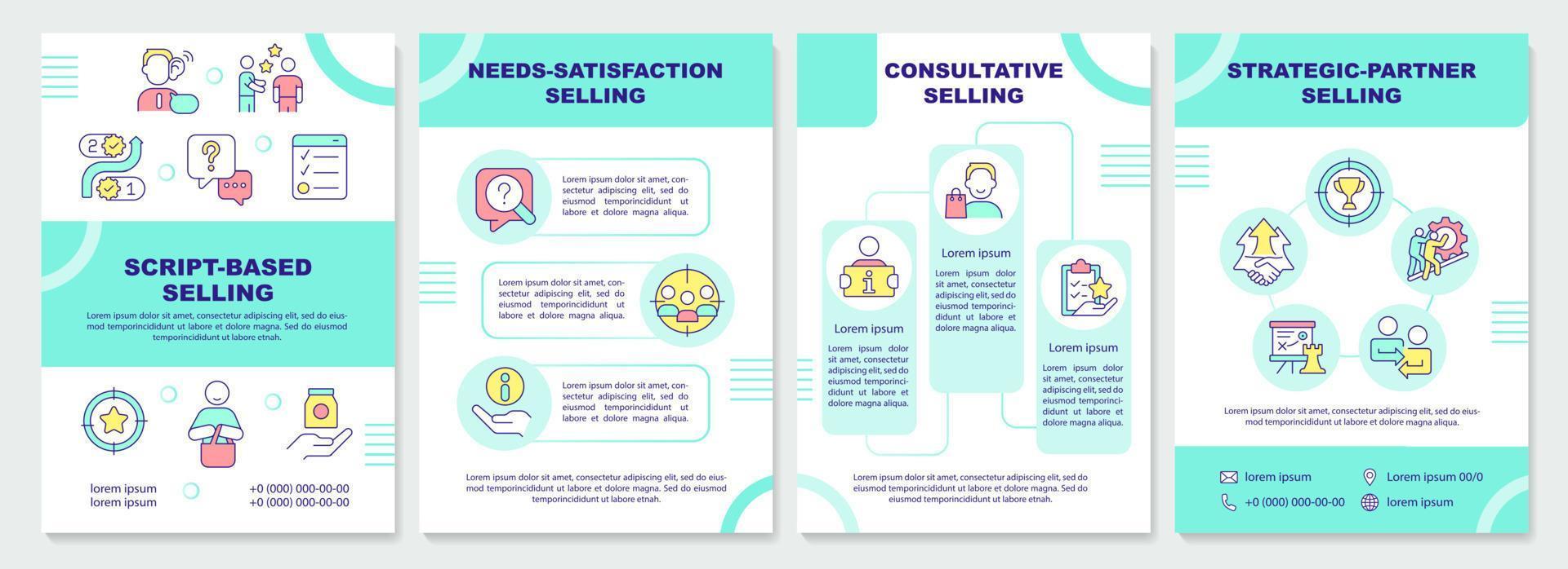 Selling strategies mint brochure template. Trends in marketing. Leaflet design with linear icons. Editable 4 vector layouts for presentation, annual reports.