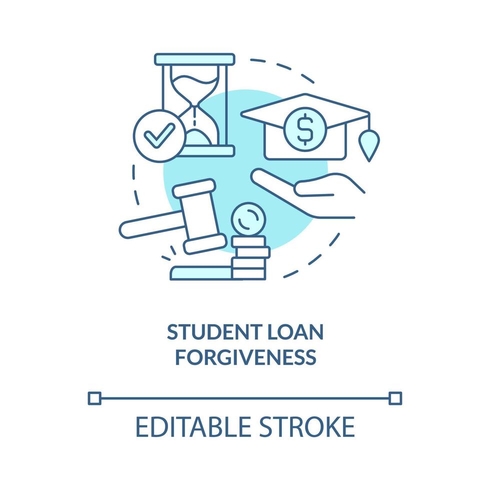 Student loan forgiveness turquoise concept icon. Issue in higher education abstract idea thin line illustration. Isolated outline drawing. Editable stroke. vector