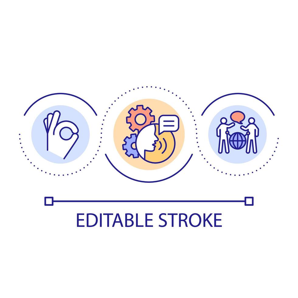 Effective communication skills loop concept icon. Foreign language competency abstract idea thin line illustration. Language acquisition. Isolated outline drawing. Editable stroke. vector
