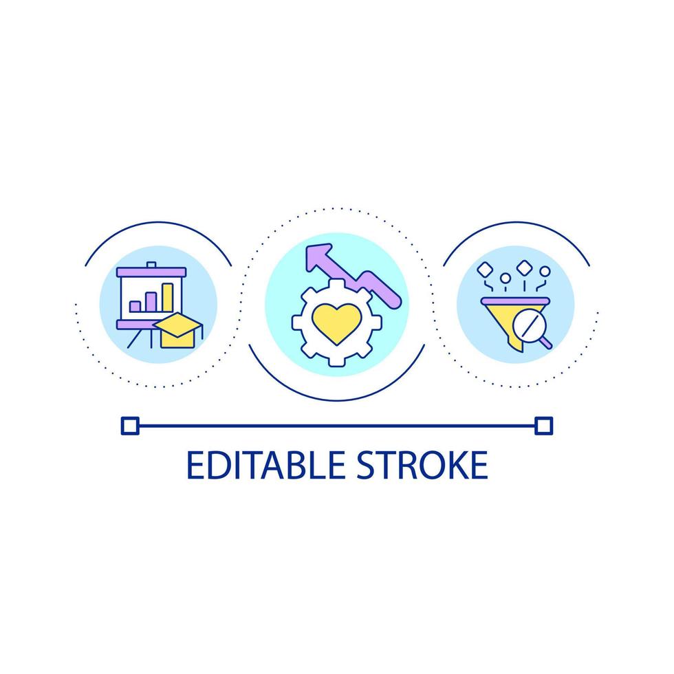 Data collection and analysis loop concept icon. Increased quality of poll answers. Educational process abstract idea thin line illustration. Isolated outline drawing. Editable stroke. vector