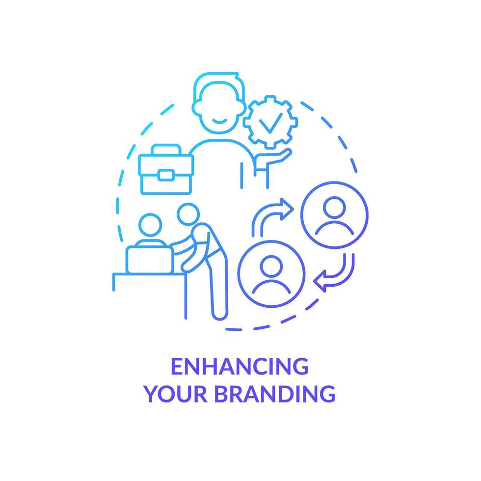 Enhancing your branding blue gradient concept icon. Employee experience. Onboarding challenge abstract idea thin line illustration. Isolated outline drawing. vector
