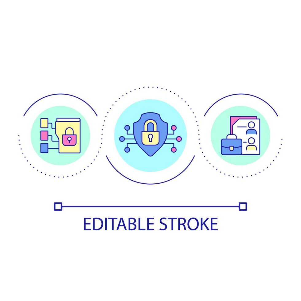 Closed access to personal data loop concept icon. Corporate data security. Employees profiles safety abstract idea thin line illustration. Isolated outline drawing. Editable stroke. vector