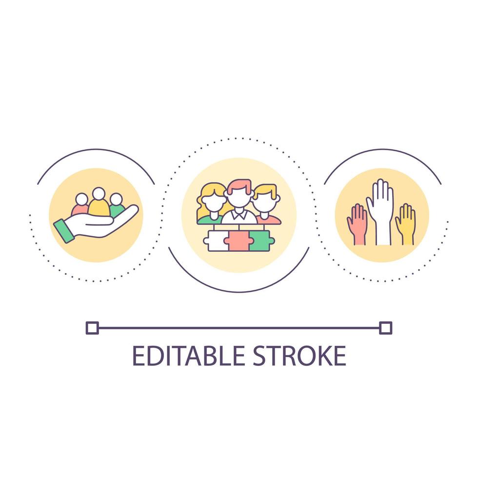 Support of social groups loop concept icon. People equality. Help and service. Society abstract idea thin line illustration. Isolated outline drawing. Editable stroke. vector