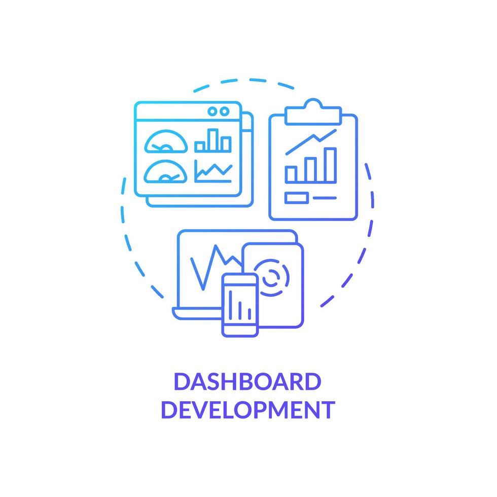 Dashboard development blue gradient concept icon. Business intelligence example abstract idea thin line illustration. Analysis tool. Isolated outline drawing. vector