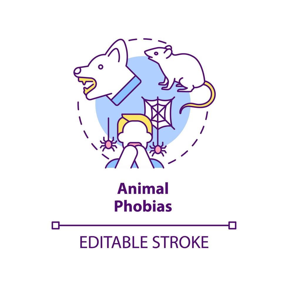 Animal phobias concept icon. Zoophobia. Anxiety disorder. Specific phobias abstract idea thin line illustration. Isolated outline drawing. Editable stroke. vector