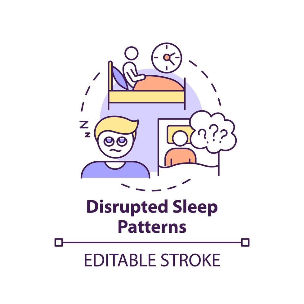 Disrupted sleep patterns concept icon. Health disorder. Downside of social media abstract idea thin line illustration. Isolated outline drawing. Editable stroke. vector