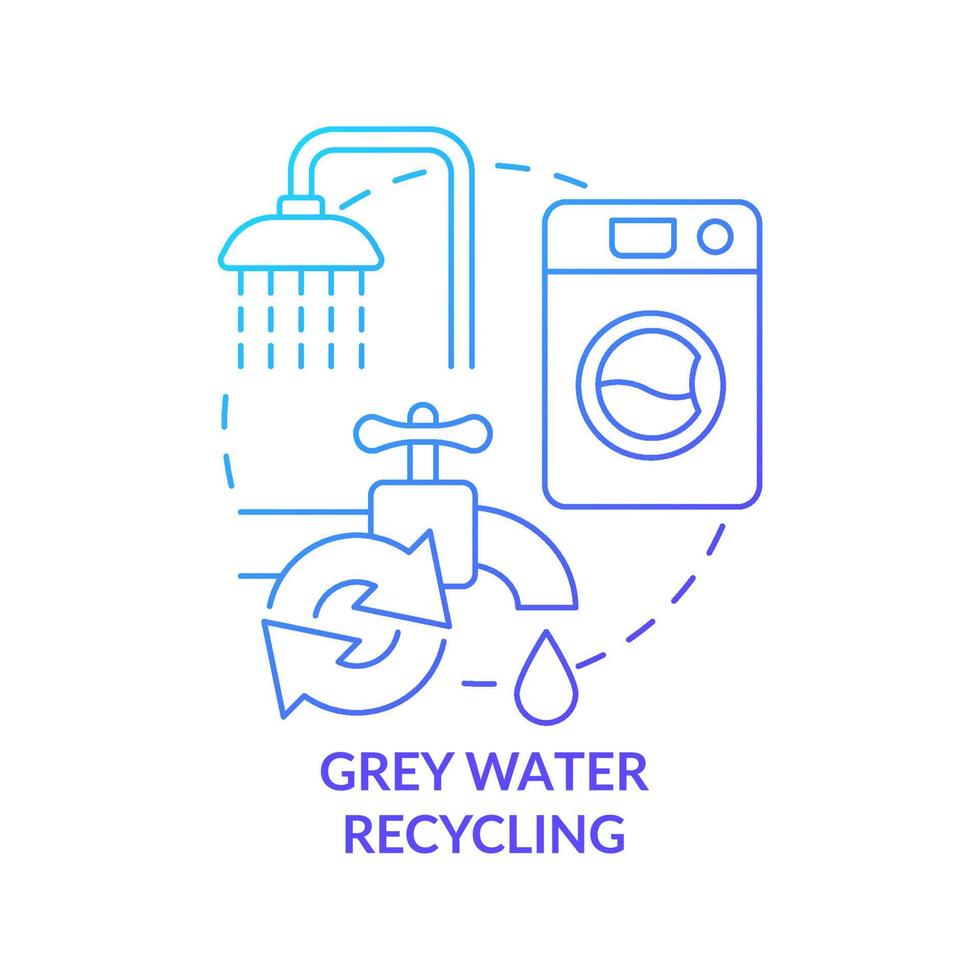 Icono de concepto de degradado azul de reciclaje de agua gris. proteger la biodiversidad en áreas urbanas idea abstracta ilustración de línea delgada. reutilización de aguas residuales. dibujo de contorno aislado. vector