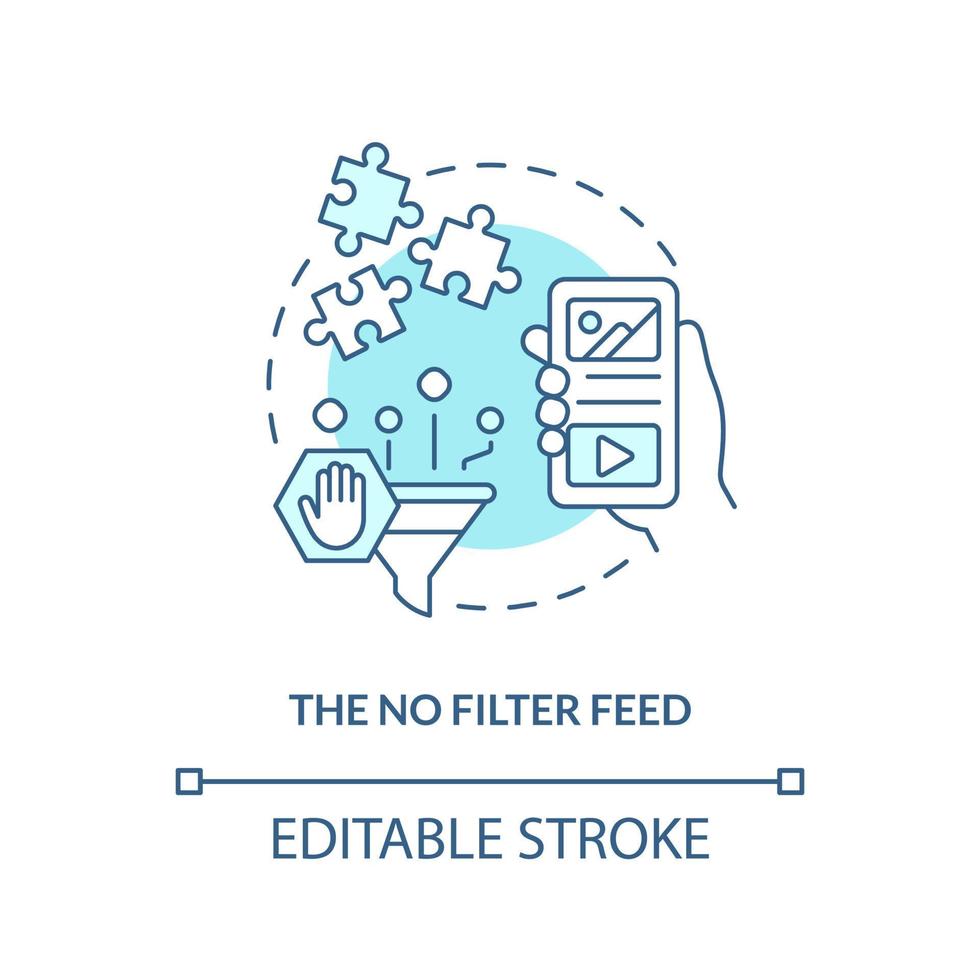 No filter feed turquoise concept icon. Rise of authenticity. Social media trend abstract idea thin line illustration. Isolated outline drawing. Editable stroke. vector
