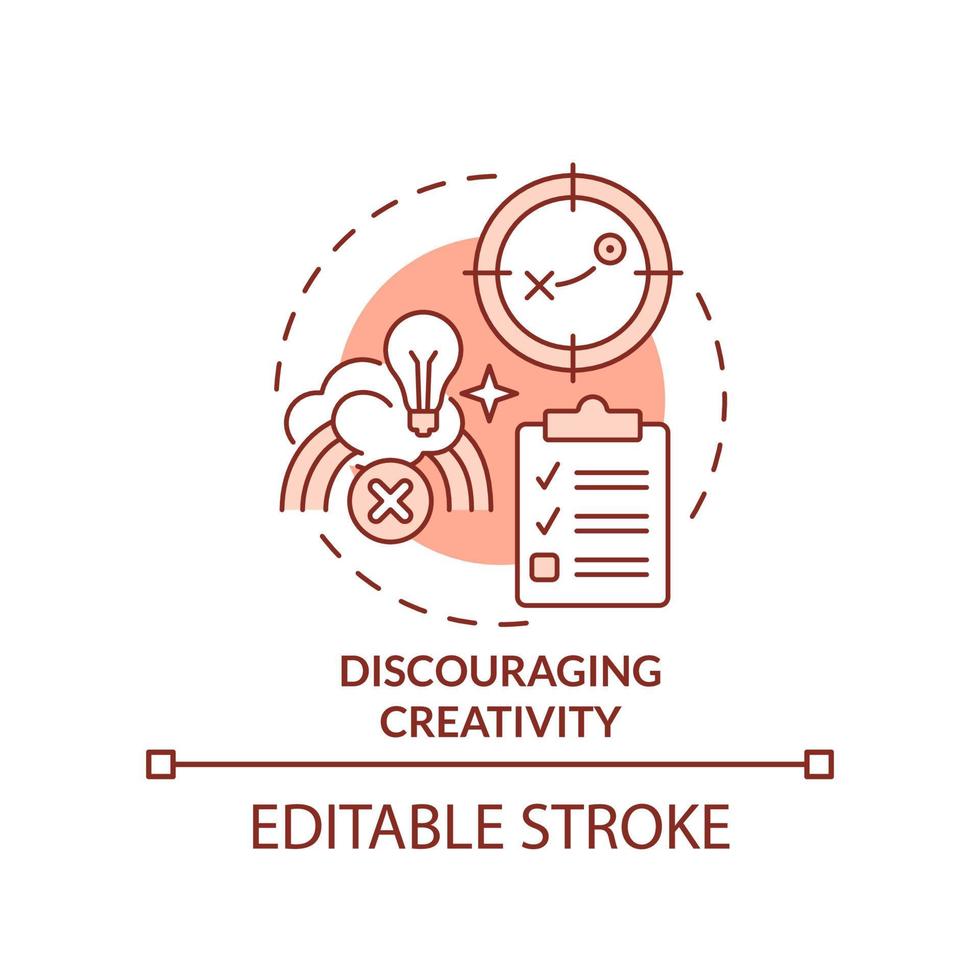 Discouraging creativity red concept icon. Disadvantage of business planning abstract idea thin line illustration. Isolated outline drawing. Editable stroke. vector