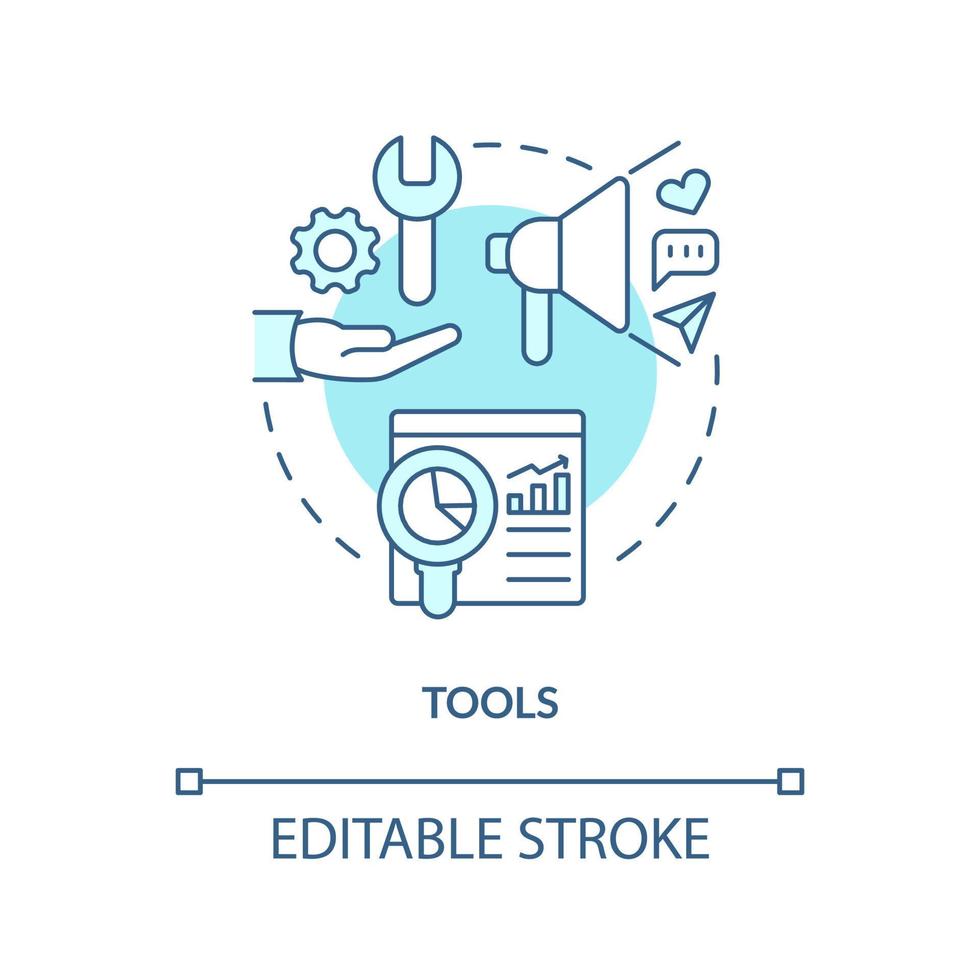 Tools turquoise concept icon. Marketing instruments. Creator economy stakeholder abstract idea thin line illustration. Isolated outline drawing. Editable stroke. vector