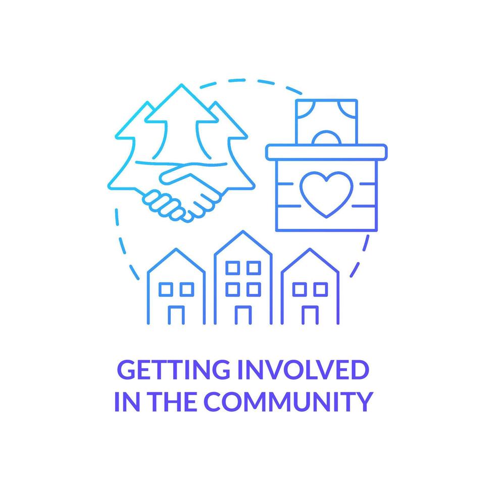 Getting involved in community blue gradient concept icon. Principle of banking ethics abstract idea thin line illustration. Charity and donation. Isolated outline drawing. vector