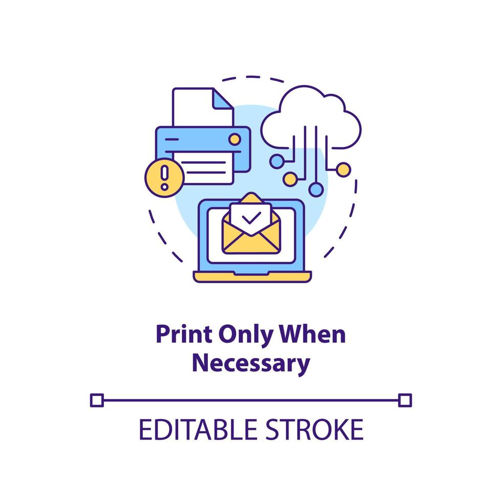 Print only when necessary concept icon. Use digital means. Energy efficiency at work abstract idea thin line illustration. Isolated outline drawing. Editable stroke. vector