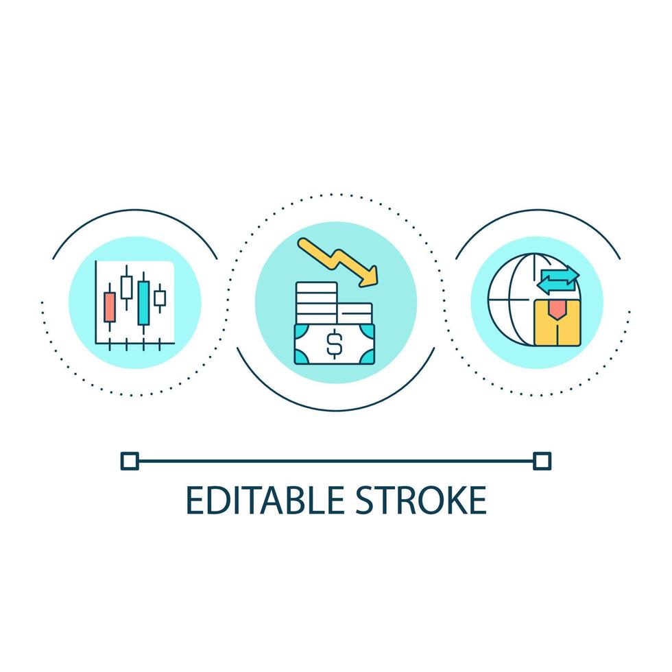 Reducing costs of logistic service loop concept icon. Transportation products. Analytics abstract idea thin line illustration. Isolated outline drawing. Editable stroke. vector