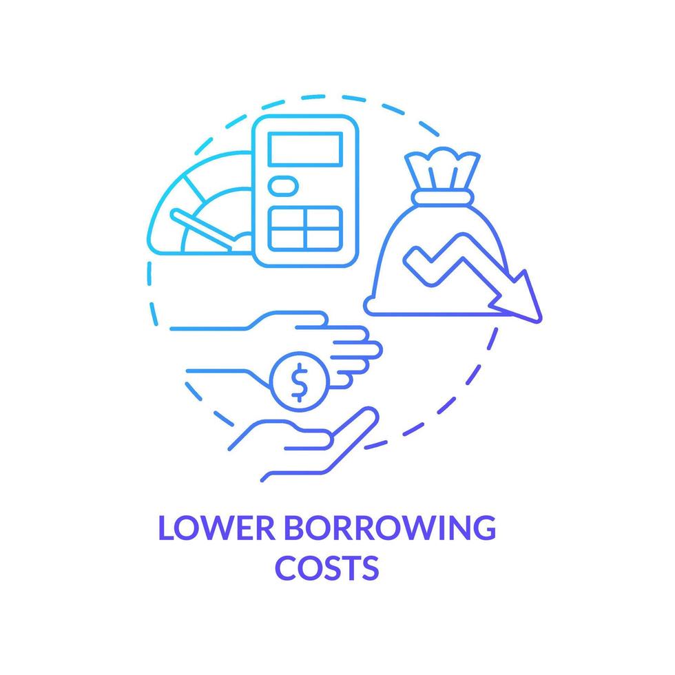 icono de concepto de gradiente azul de costos de endeudamiento más bajos. reducir los costos del préstamo. requisito de presupuesto equilibrado idea abstracta ilustración de línea delgada. dibujo de contorno aislado. vector