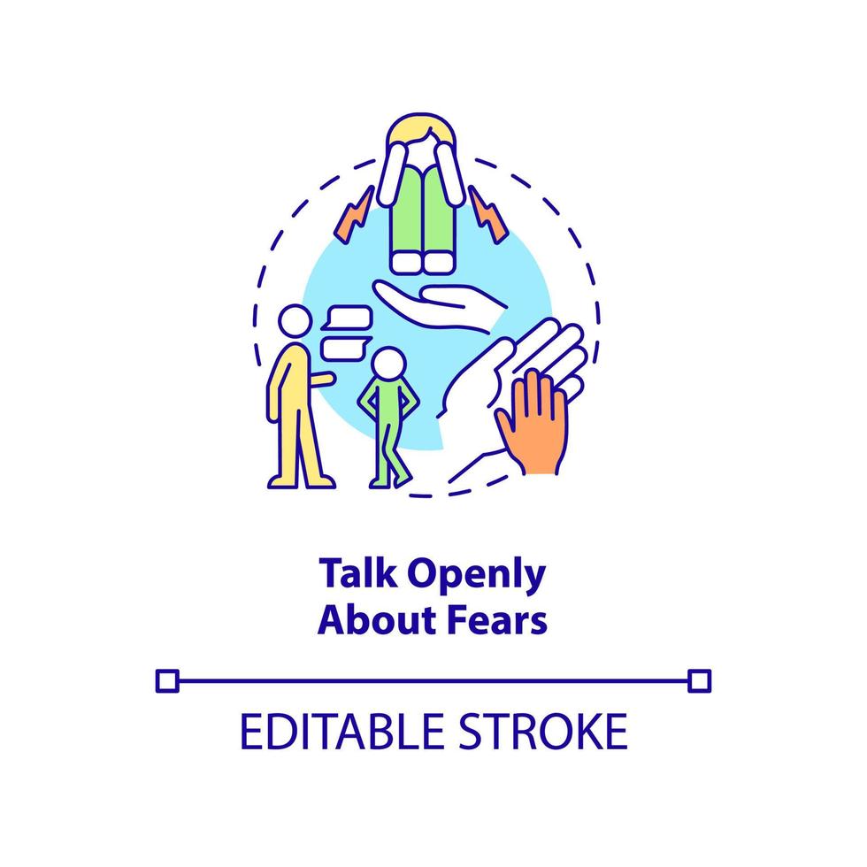 Talk openly about fears concept icon. Support kids. Helping child abstract idea thin line illustration. Isolated outline drawing. Editable stroke. vector