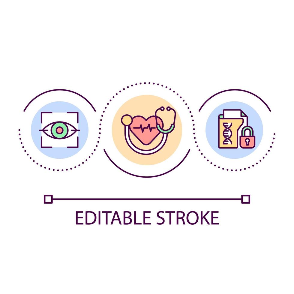 Biometrics data in healthcare loop concept icon. Patient registration in digital format abstract idea thin line illustration. Retinal scans. Isolated outline drawing. Editable stroke. vector