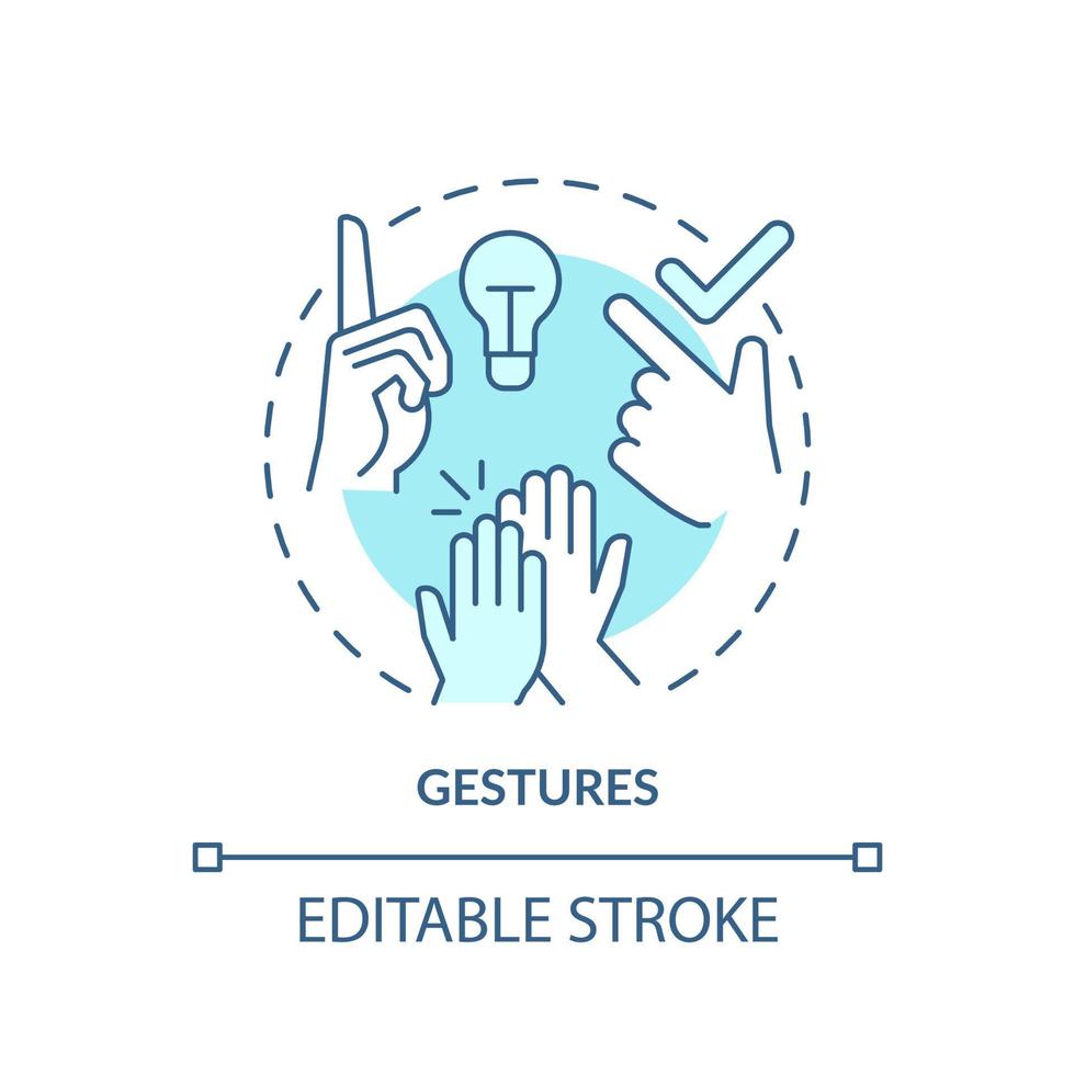 Gestures turquoise concept icon. Nonverbal communication abstract idea thin line illustration. Emphasize aspects of speech. Isolated outline drawing. Editable stroke. vector