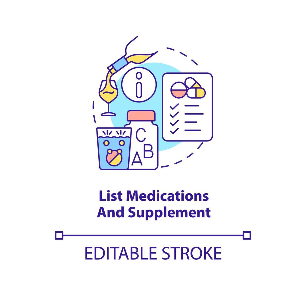 List medications and supplement concept icon. Before appointment with therapist abstract idea thin line illustration. Isolated outline drawing. Editable stroke. vector