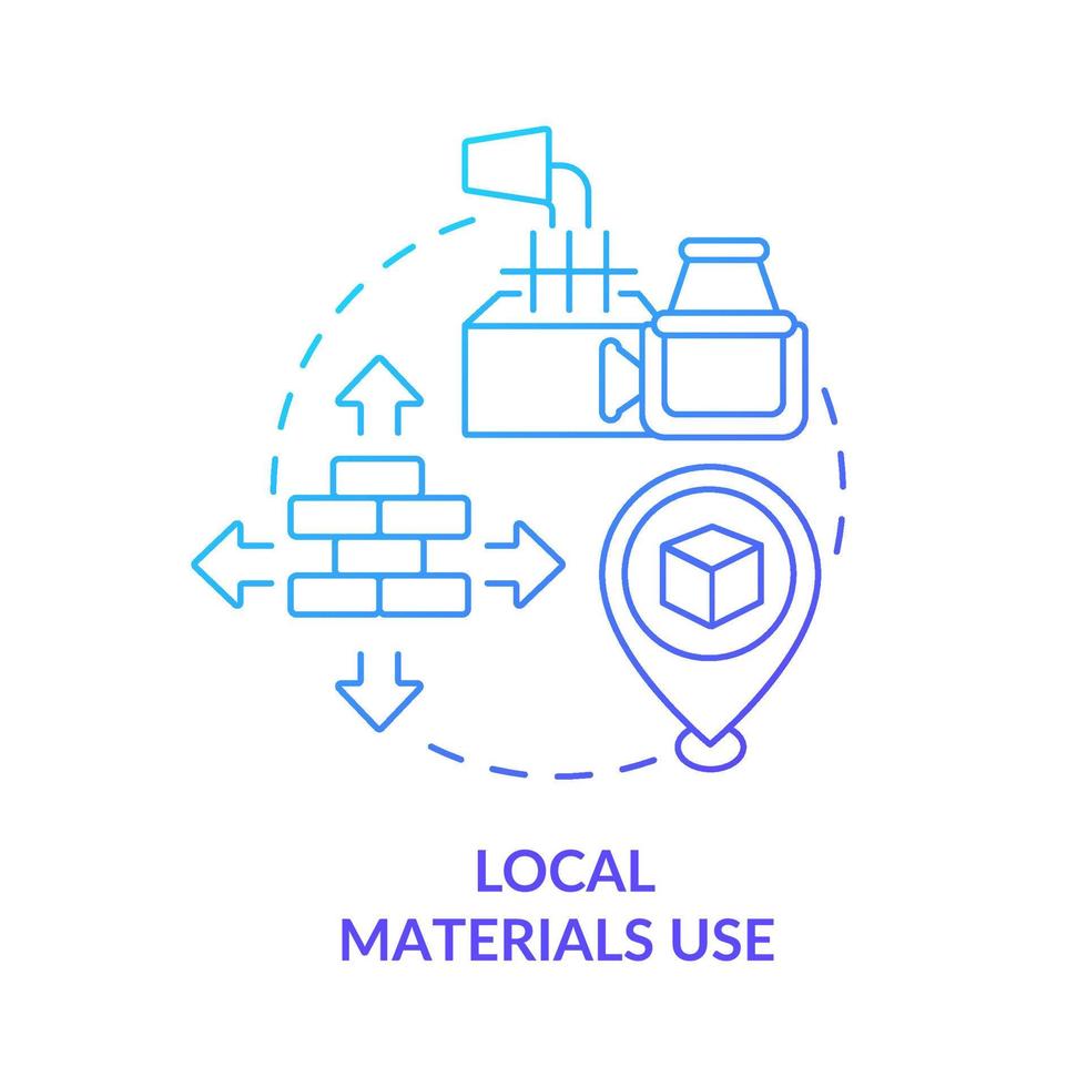 Local materials use blue gradient concept icon. green gradient urbanism basis abstract idea thin line illustration. Ecological building. Isolated outline drawing. vector