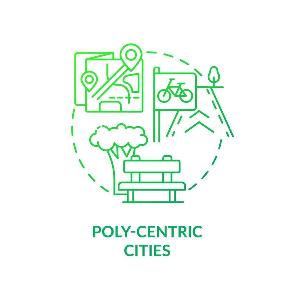 Poly-centric cities green gradient concept icon. Urban development principle abstract idea thin line illustration. Metropolitan system. Isolated outline drawing. vector