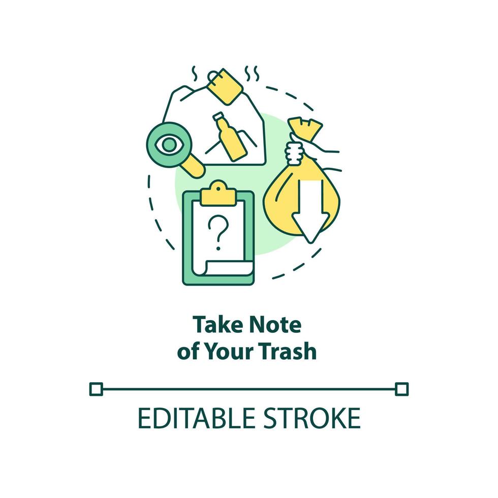 Take note of your trash concept icon. Switching to zero-waste lifestyle abstract idea thin line illustration. Isolated outline drawing. Editable stroke. vector
