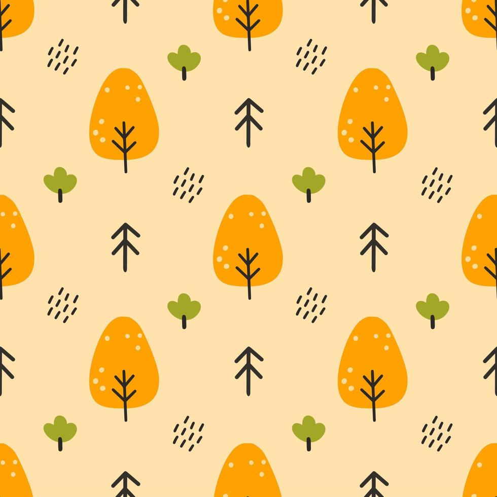 Autumn forest. Seamless pattern for sewing clothes and printing on fabric. Trees. Spruce and birch. Vector illustration.