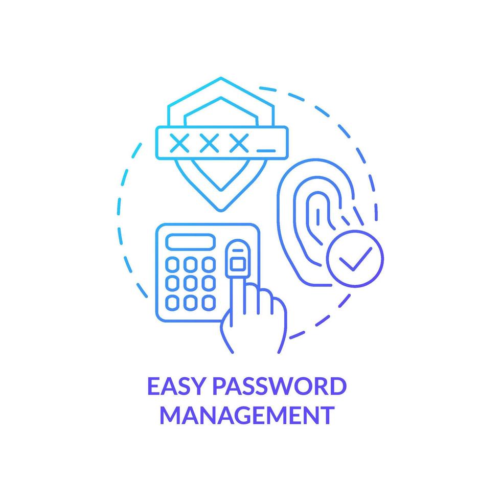 Easy password management blue gradient concept icon. Biometric authentication benefit abstract idea thin line illustration. Reducing risks. Isolated outline drawing. vector