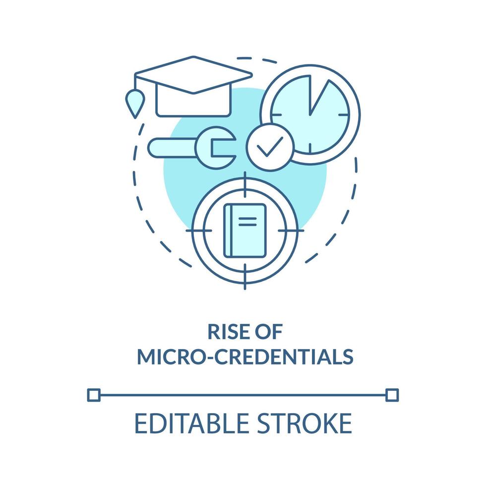 Rise of micro credentials turquoise concept icon. Short course. Trend in education abstract idea thin line illustration. Isolated outline drawing. Editable stroke. vector
