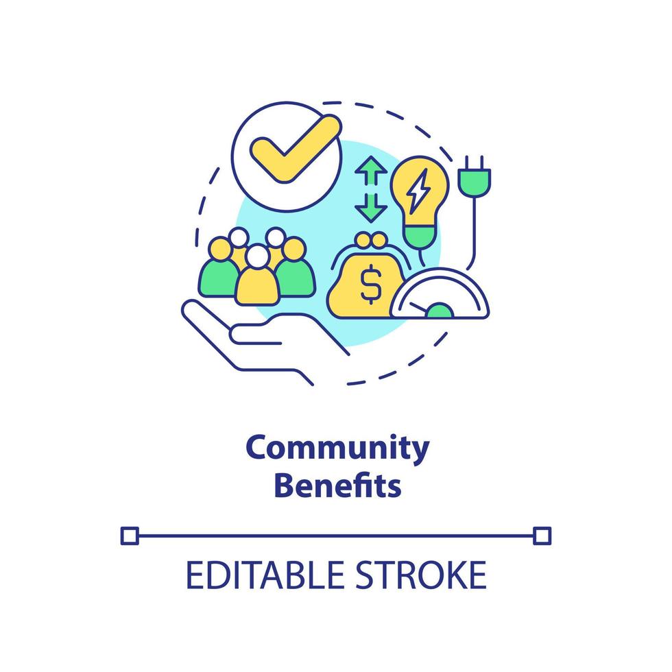 Community benefits concept icon. Household electricity. Energy efficiency benefit abstract idea thin line illustration. Isolated outline drawing. Editable stroke. vector