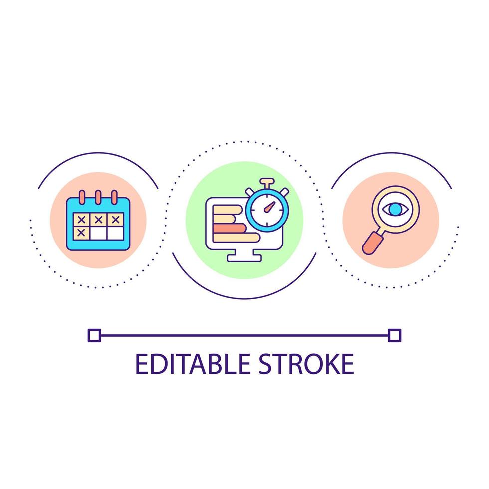 Business time management loop concept icon. Task control and analyzing. Work time checking abstract idea thin line illustration. Isolated outline drawing. Editable stroke. vector