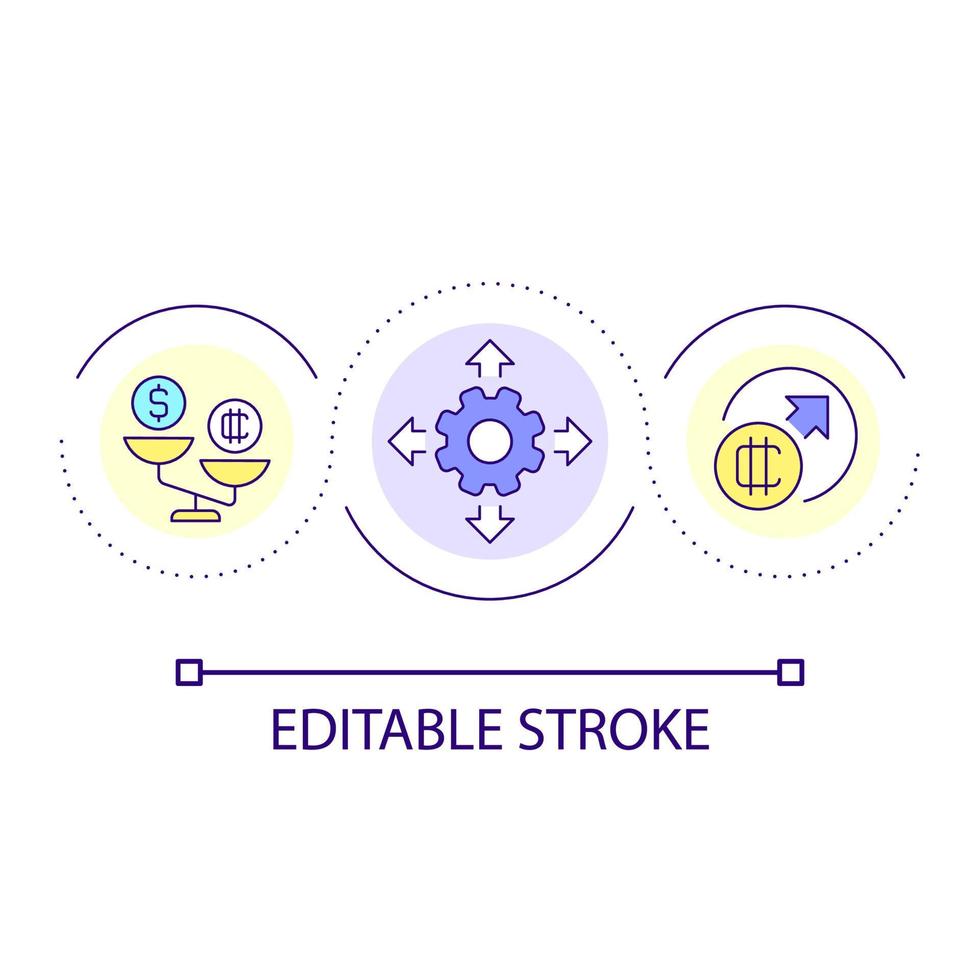 icono de concepto de bucle de beneficios de criptomoneda. Elige efectivo digital. difundir las finanzas criptográficas idea abstracta ilustración de línea delgada. dibujo de contorno aislado. trazo editable. vector