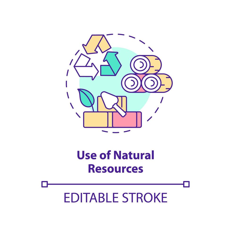 Use of natural resources concept icon. Eco-friendly architecture principle abstract idea thin line illustration. Isolated outline drawing. Editable stroke. vector